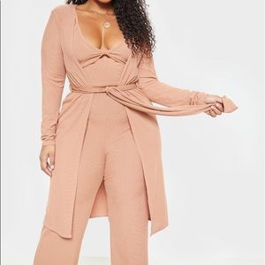 PRETTYLITTLETHING Plus Size Camel 3-piece set